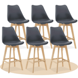 Taburete Alto Cocina con Respaldo, Asiento Blando y Tapizado, Patas Altas Resistentes de Madera de Haya con Reposapiés, Sillas Nórdicas, Ideal para Cocina, Salón, Comedor y Restaurante, 54.5 x 49.5 x 106 cm