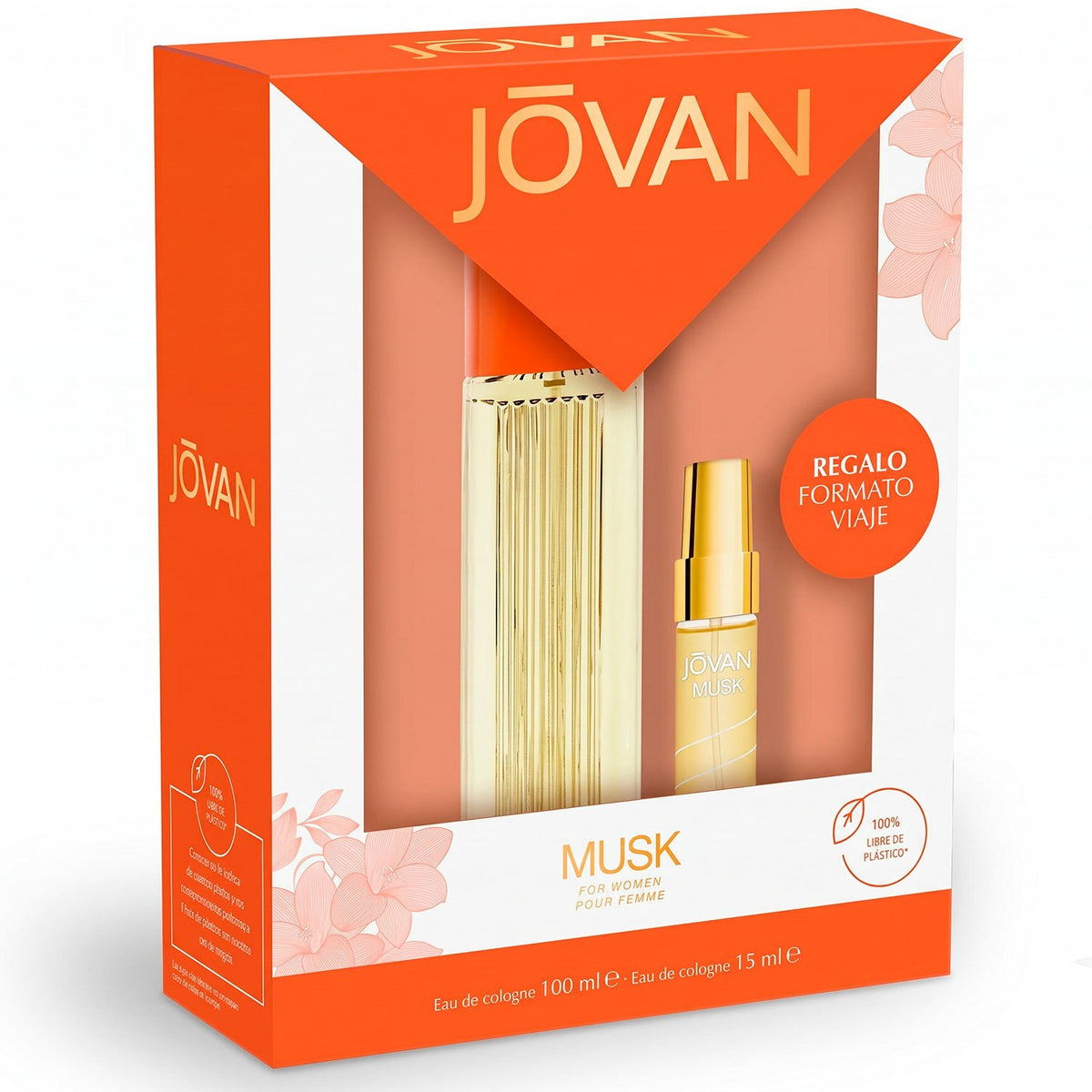 Jovan Musk Eau de Cologne para Mujer, Perfume Floral y Almizclado con Notas de Bergamota, Jazmín, Neroli y Musk, Set de 100 ml + 15 ml
