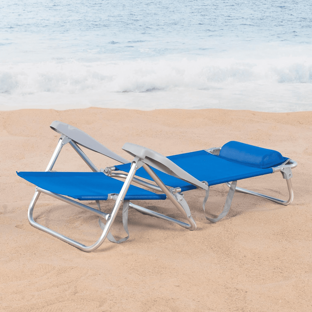 Silla Plegable Playa Reclinable y Resistente. Soporta hasta 110kg. Multiposición, Respaldo Reclinable, Cojín Acolchado. Ideal para Playa, Jardín, Terraza o Camping. 47x49x82cm