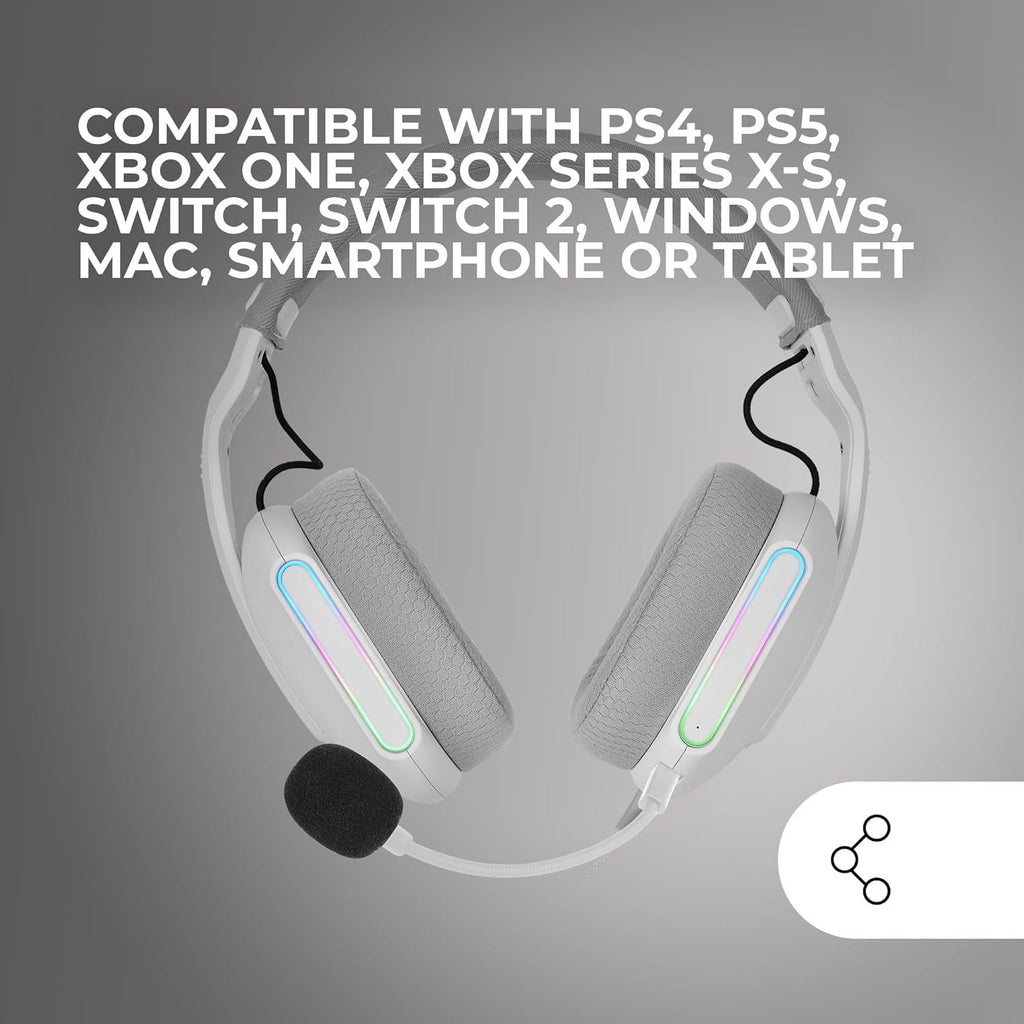 Mars Gaming MH-Pro, Auriculares Gaming ARGB Flow, Sonido Envolvente, Almohadillas Air 3D, Micrófono, PS4, PS5, Xbox One, Xbox Series X-S, Switch, Switch 2, Windows, Mac, Smartphone y Tablet, Blanco