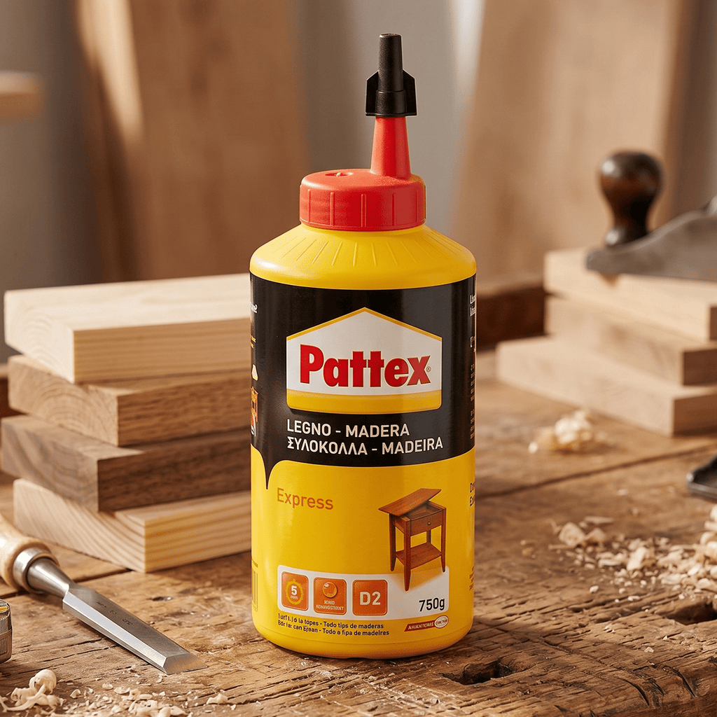 Pattex Cola para Madera Express Traslúcida, Cola de Contacto para Madera de Secado Rápido, Adhesivo de Montaje, Ensamblaje, Chapado y Laminado, Botella de 750 g