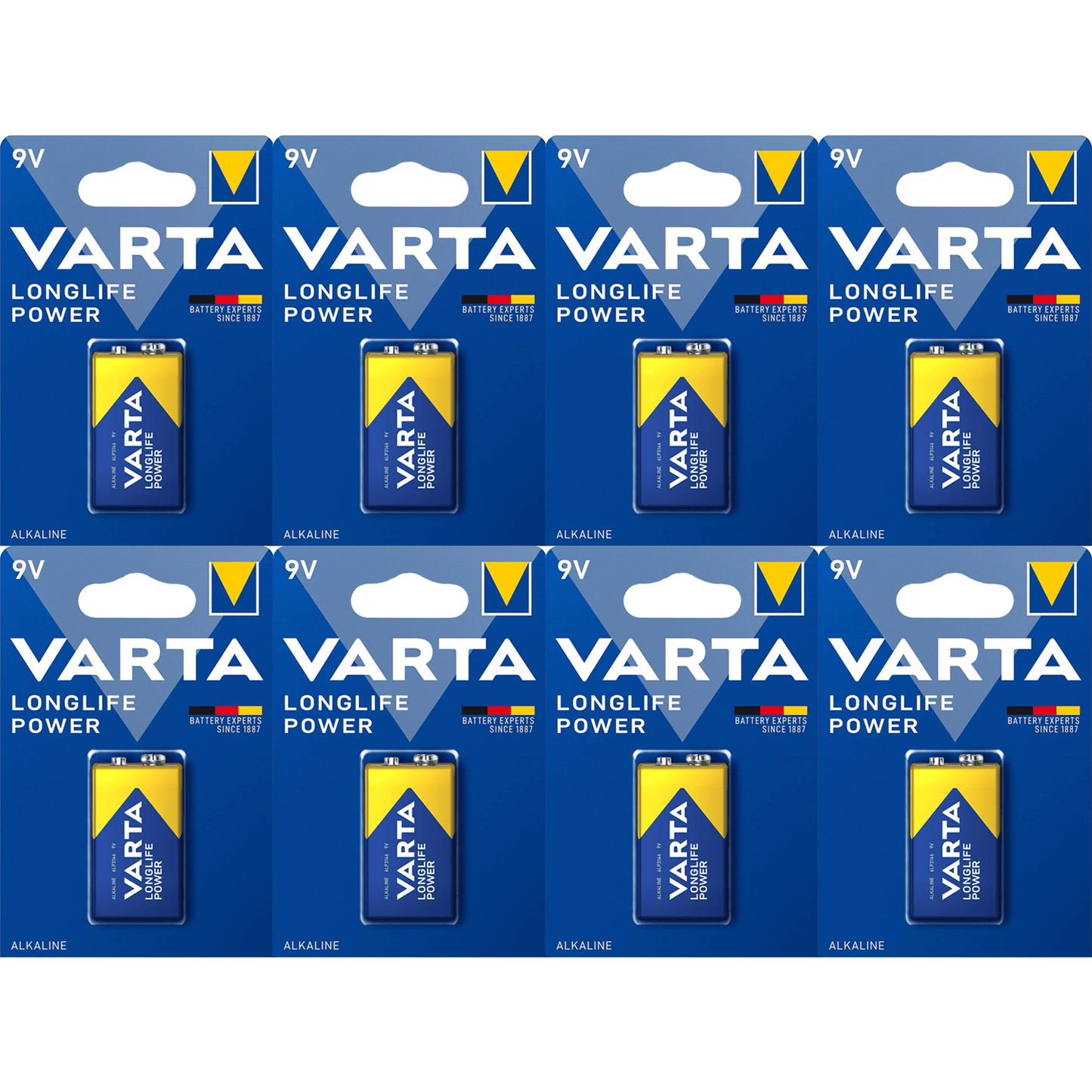 Pilas 9V Alcalinas, Pilas 9v Cuadradas de Alto Rendimiento, VARTA Longlife Power, Ultra Larga Duración, Energía Continua, Ideal para Detectores de Humo, Micrófonos Inalámbricos, Pedales de Guitarra, Multímetros, Electrodomésticos
