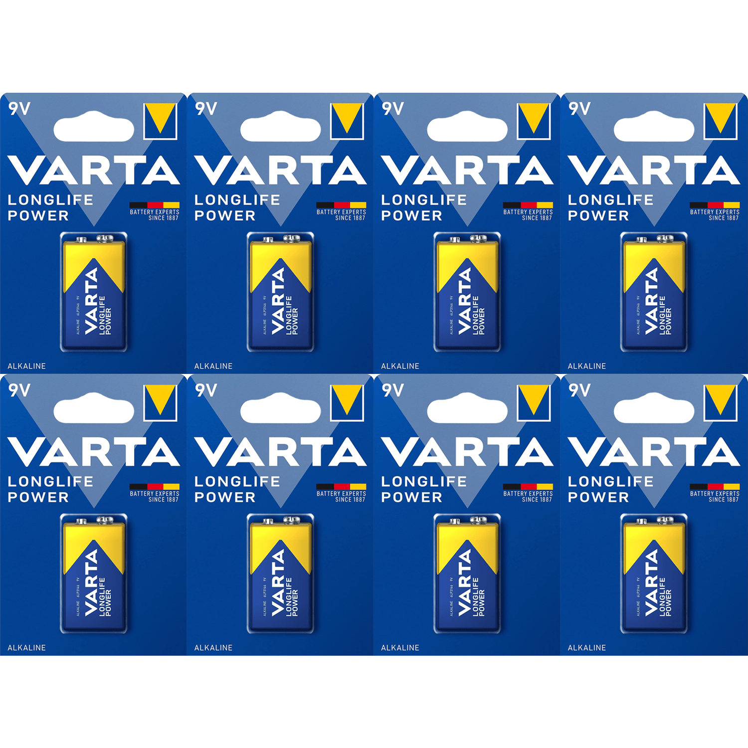Pilas 9V Alcalinas, Pilas 9v Cuadradas de Alto Rendimiento, VARTA Longlife Power, Ultra Larga Duración, Energía Continua, Ideal para Detectores de Humo, Micrófonos Inalámbricos, Pedales de Guitarra, Multímetros, Electrodomésticos