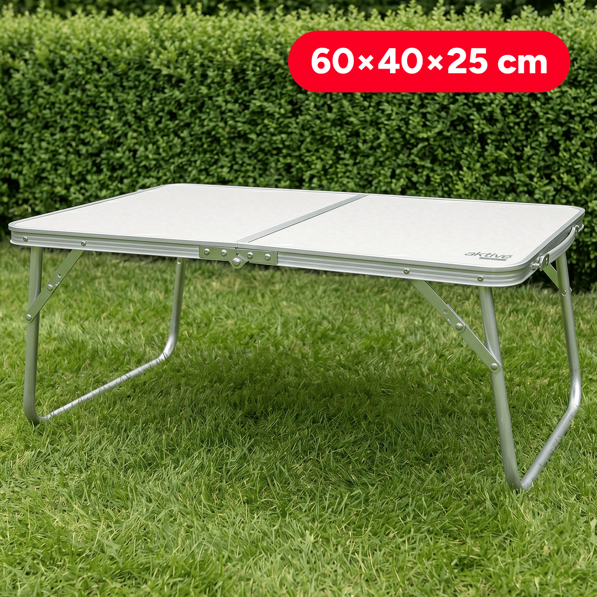 AKTIVE Mesa Plegable Playa, Mesa Baja Playa, Estructura de Metal, Tablero de Madera, Mesa Plegable Ideal para Exterior, Camping y Placa, Cierre de Seguridad, 60x40x25 cm