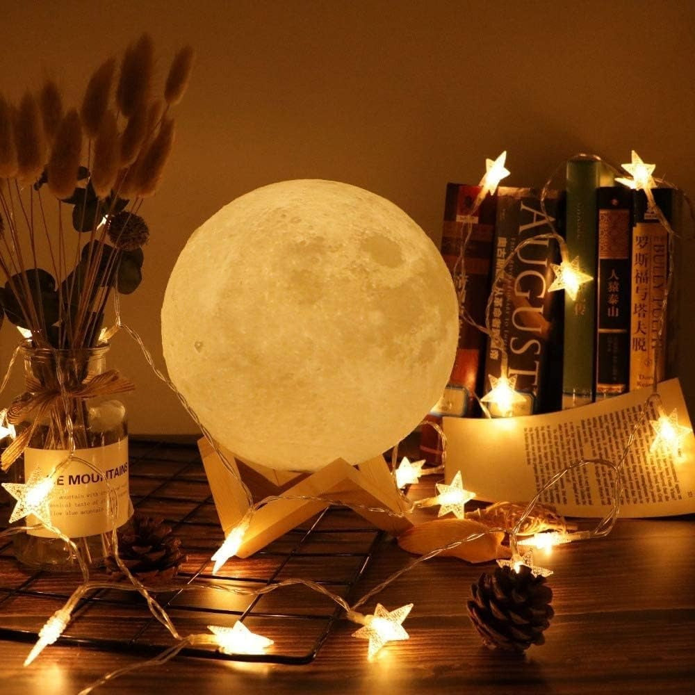 Lámpara Luna de 16 Colores, Mando a Distancia, Incluye Base de Madera y Cable USB de Carga, Tamaño de la Esfera: 15 cm, 16 Modos de Color, Batería de litio: 300 mAh