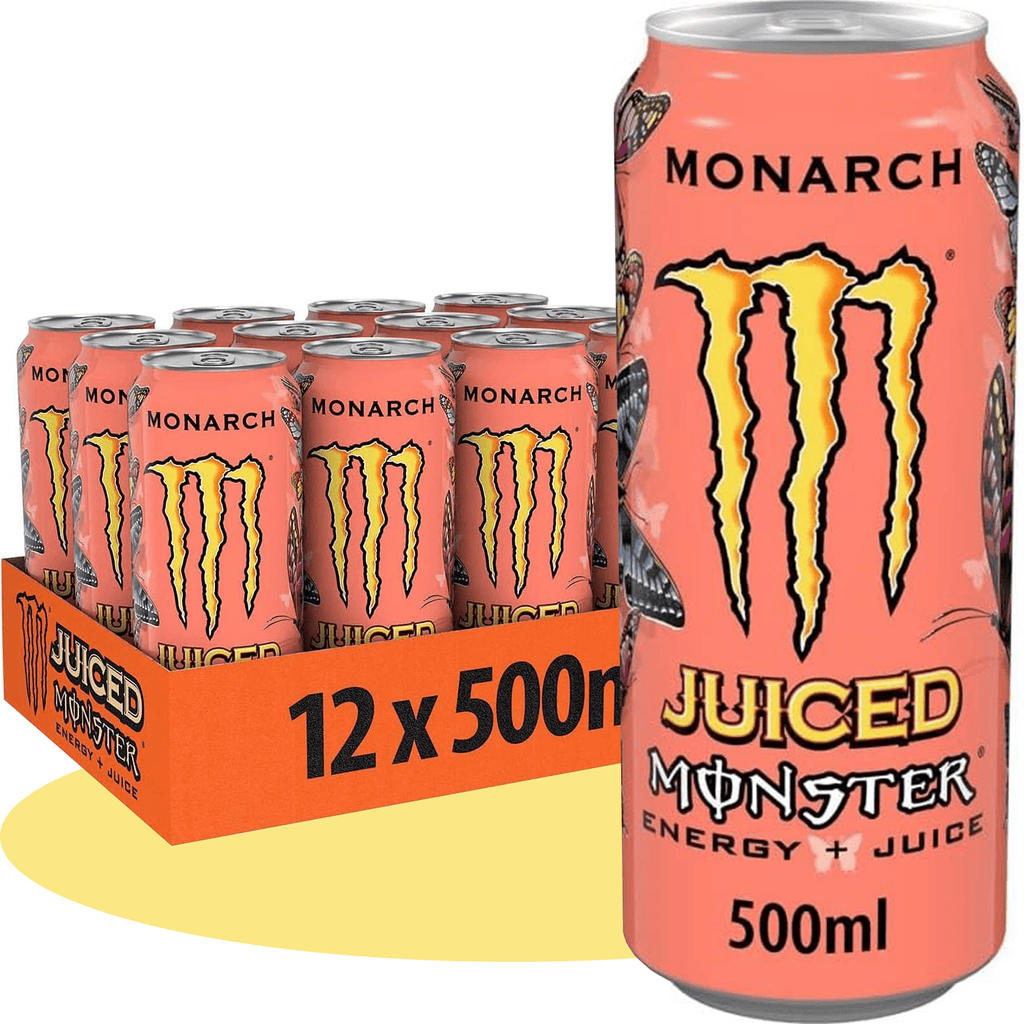 MONSTER ENERGY Monarch Juice Bebida Energética Sabor Melocotón y Nectarina, 12 Latas de 500ml