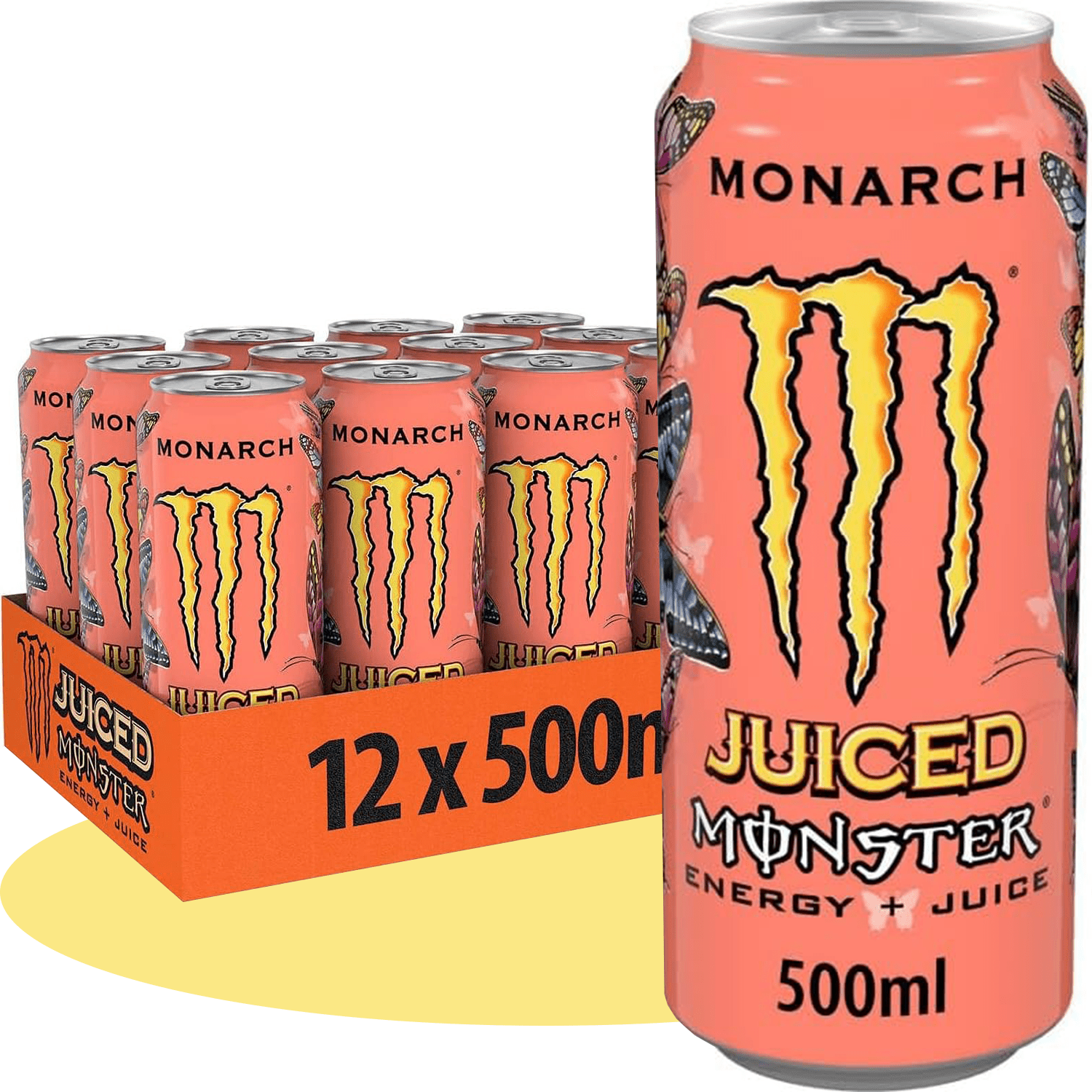 MONSTER ENERGY Monarch Juice Bebida Energética Sabor Melocotón y Nectarina, 12 Latas de 500ml