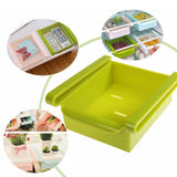 Organizador Nevera, Bandeja para Nevera, Almacenamiento para el Hogar, Caja de Almacenamiento, Apto para Lavavajillas, Diseño Deslizante, Ahorro de Espacio, Con Agujeros para Ventilación, Fácil de Limpiar y Secado Rápido, 16 x 15 x 6.5 cm