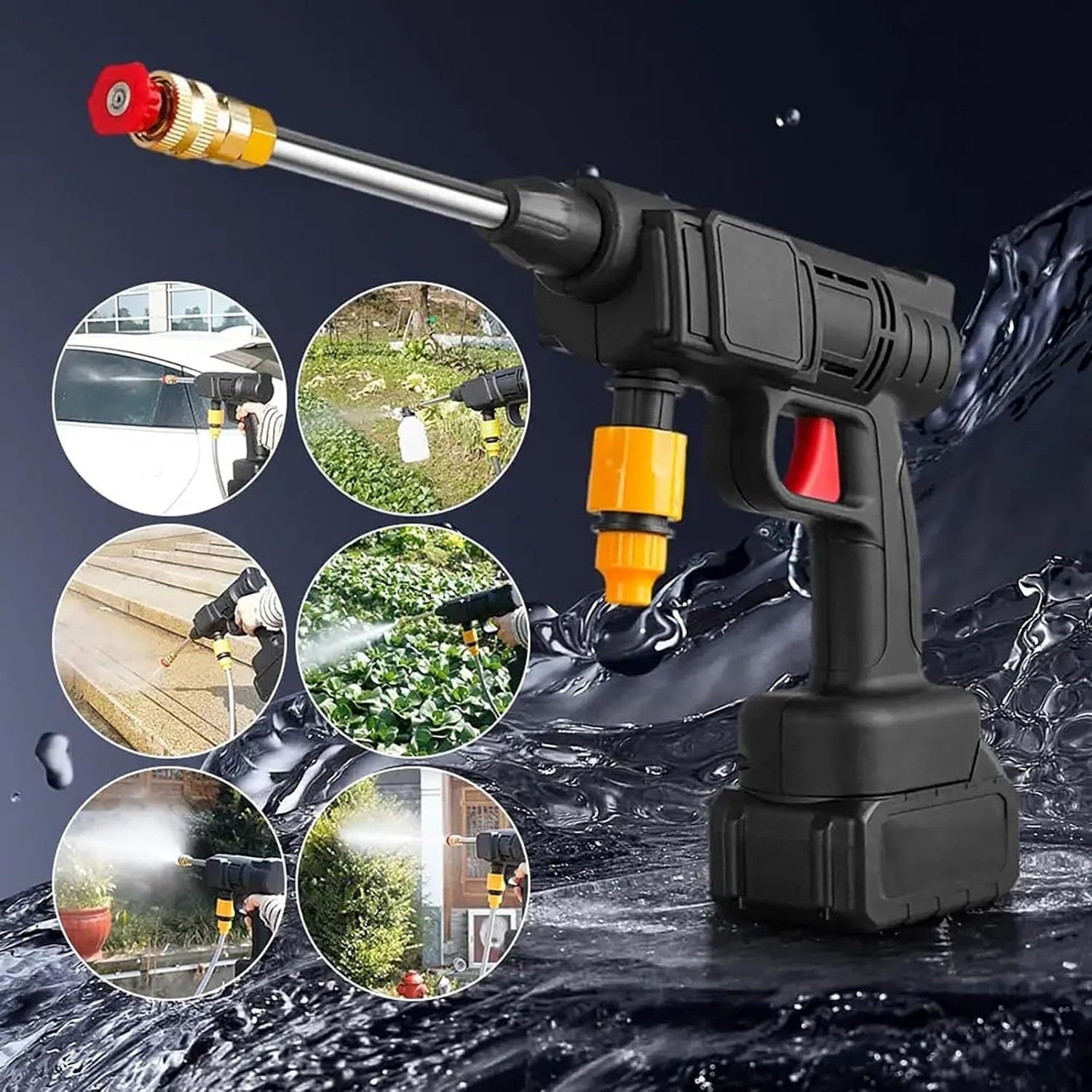 Pistola de Agua a Presión Multifunción con Batería Recargable, Boquilla Ajustable y Filtro Inoxidable, Ideal para Jardinería, Limpieza del Hogar y Lavado de Coches