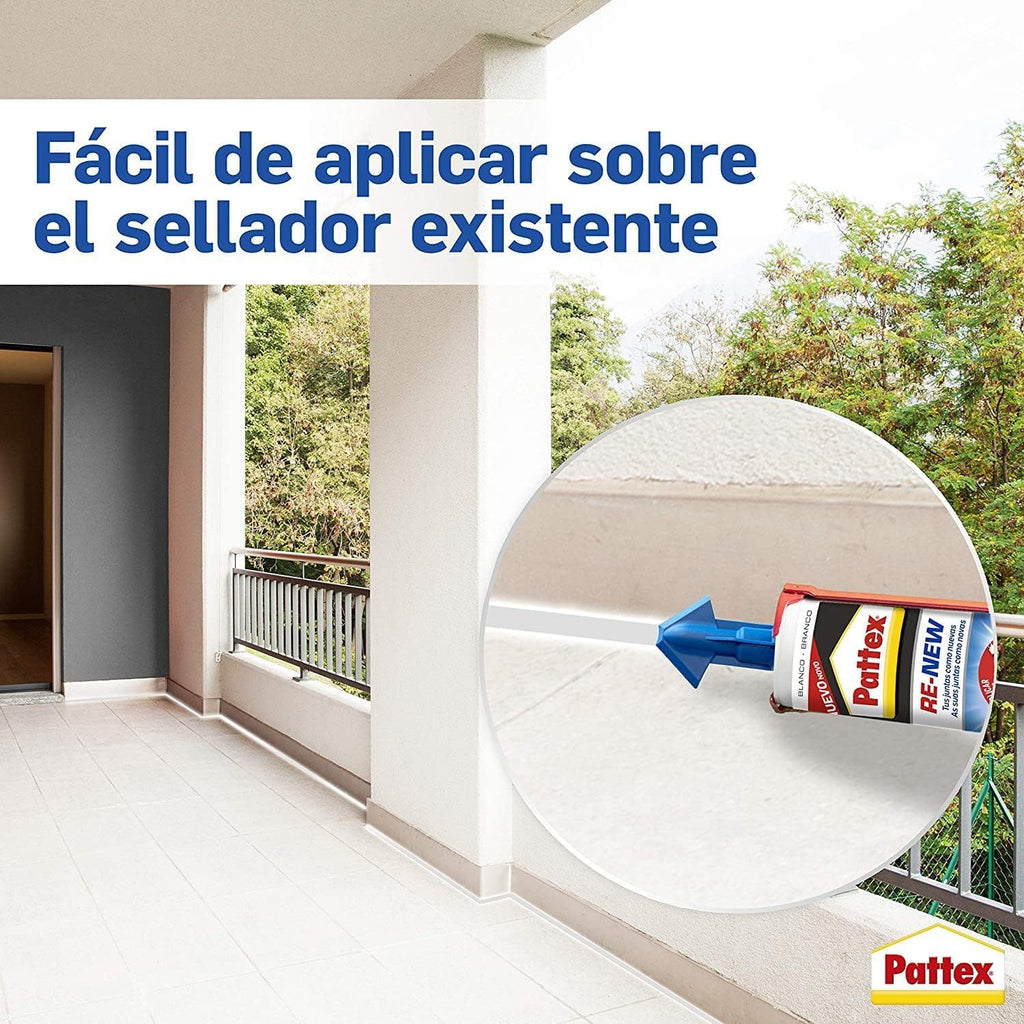 Pattex RE-NEW, Silicona Blanca para Baños, Blanqueador de Juntas, Sellador Universal Impermeable con Triple Resistencia, 280ml