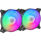 Mars Gaming MFDUO, Kit 2x Ventiladores de 120mm FRGB Rainbow 360°, Ultra-silencioso, Doble Conexión 3PIN + 4PIN, Negro