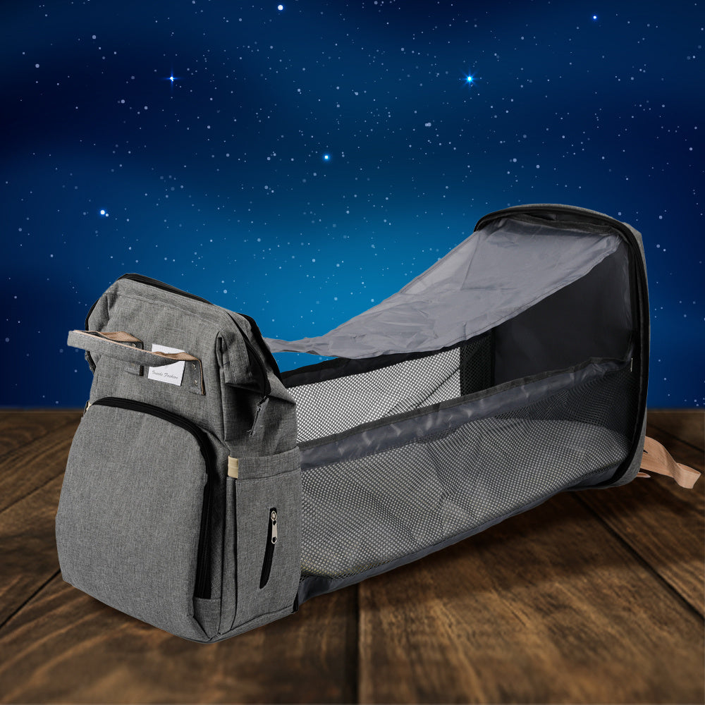 Mochila Cuna Bebe Portatil Multifuncional, Mochila para Pañales con Cuna, Mochila Cambiador Multifuncional para Pañales y Almacenaje de Artículos para Bebé, Múltiples Compartimentos, Graduable y Resistente, Incluye Ganchos para Carro