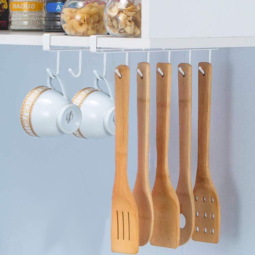Colgador de Ropa con 6 Ganchos, Percha de Ropa Metálica, Colgador Utensilios Cocina, Ganchos para Colgar Ropa, Ideal para Aprovechar y Optimizar el Espacio, Fácil Instalación y Sin Perforaciones, 25 x 4 x 2,5 cm