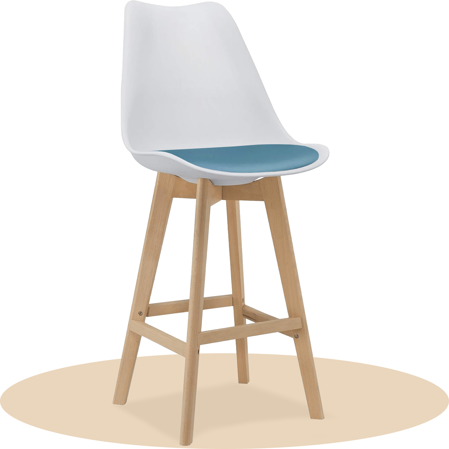 Taburete Alto Cocina con Respaldo, Asiento Blando y Tapizado, Patas Altas Resistentes de Madera de Haya con Reposapiés, Sillas Nórdicas, Ideal para Cocina, Salón, Comedor y Restaurante, 54.5 x 49.5 x 106 cm