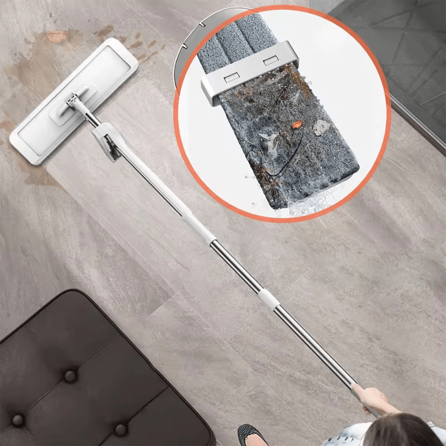 Fregona Escurre Facil de Microfibra con 2 Almohadillas Reutilizables, Fregona Plana, Auto Exprimible, Uso sin Esfuerzos, Ideal para Limpieza de Cocina, Baño, Suelos, Paredes, Cristales y Coche