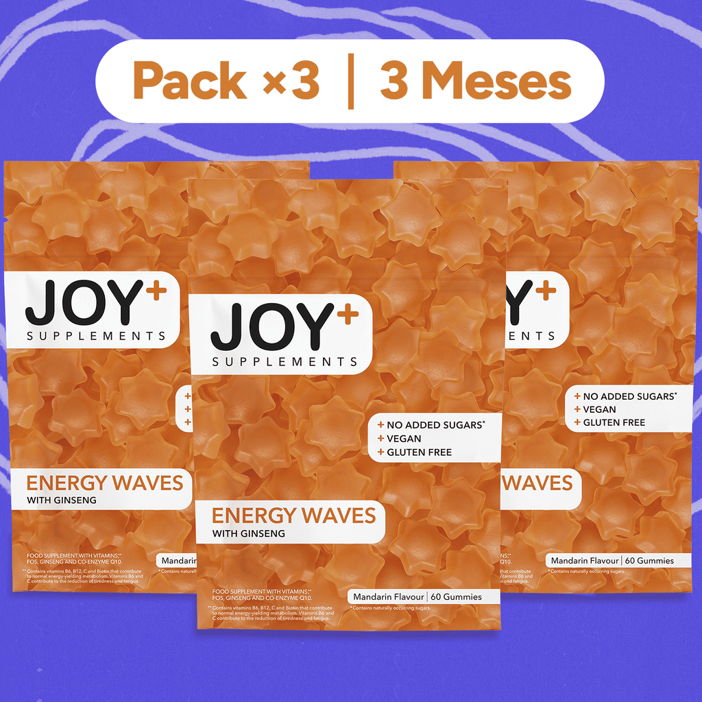 Pack x3 Gominolas de Energía Multivitamínicas con Ginseng y Coenzima Q10, Sabor Mandarina, 3 x 60 Gummies, 180 Gummies - Joy+ Supplements