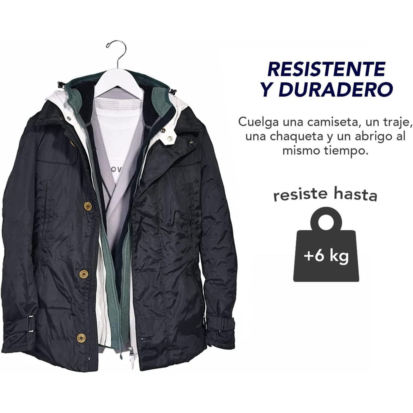 Perchas Ropa de Madera Maciza de Color Blanco, Gancho Rotatorio de 360º, Barra Horizontal, Muecas de Sujeción, Acabado en Vinilo, Perchas para Chaquetas, Trajes, Abrigos, Sudaderas