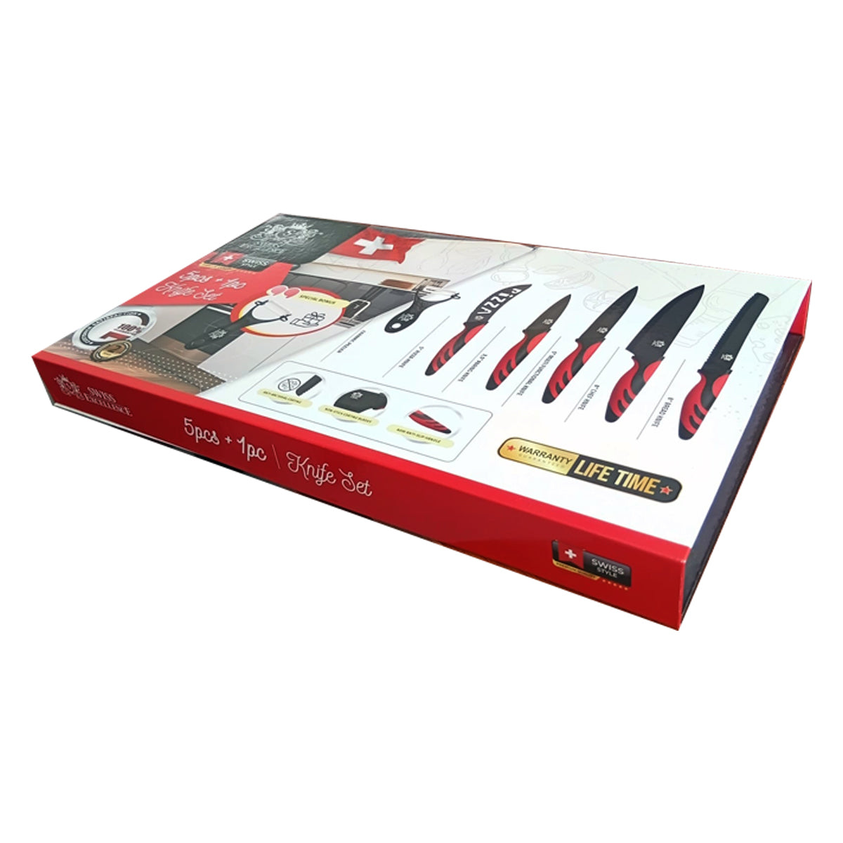 Juego de 6 Cuchillos de Cocina Profesionales, Cuchillos de Acero Inoxidable con Revestimiento y Filo de Alta Precisión, Excelente Durabilidad, Mango Ergonómico, Fácil de Limpiar, Ideal como Regalo, Incluye 4 Cuchillos, 1 Cortador de Pizza y 1 Pelador