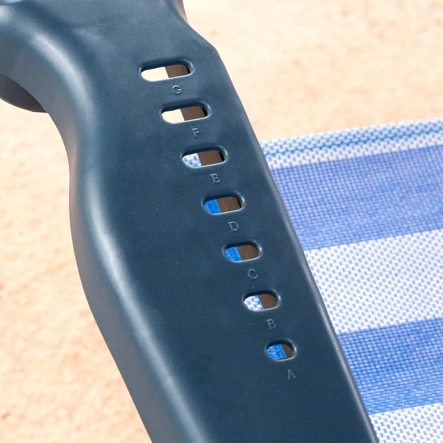 Silla Plegable Playa Reclinable y Resistente. Soporta hasta 110kg. Multiposición, Respaldo Reclinable, Cojín Acolchado. Ideal para Playa, Jardín, Terraza o Camping. 47x49x82cm