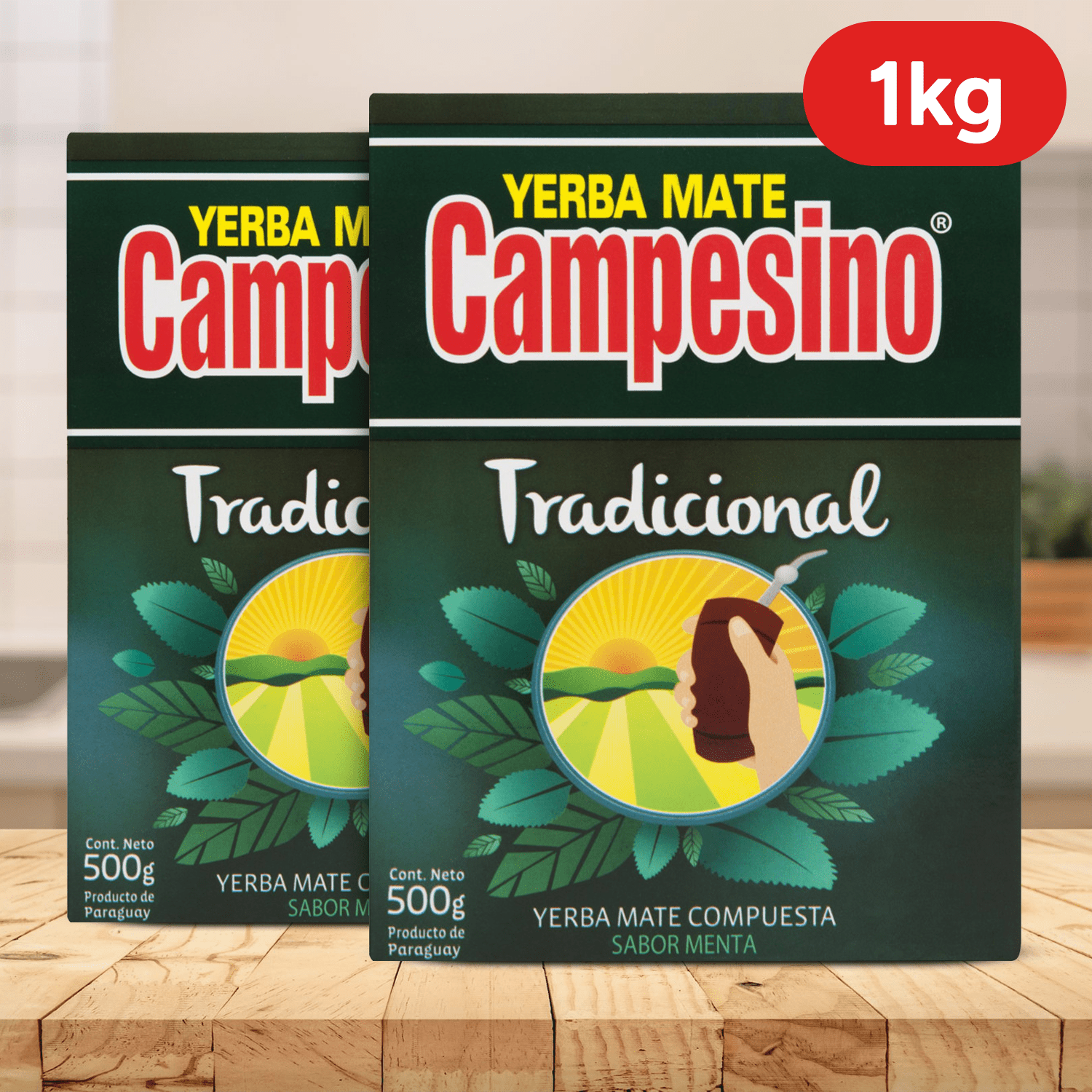 Campesino Yerba Mate, Yerbas para Mate con Sabor a Menta, Té Rico en Vitaminas y Minerales Esenciales, Origen de Paraguay, 500g por Paquete