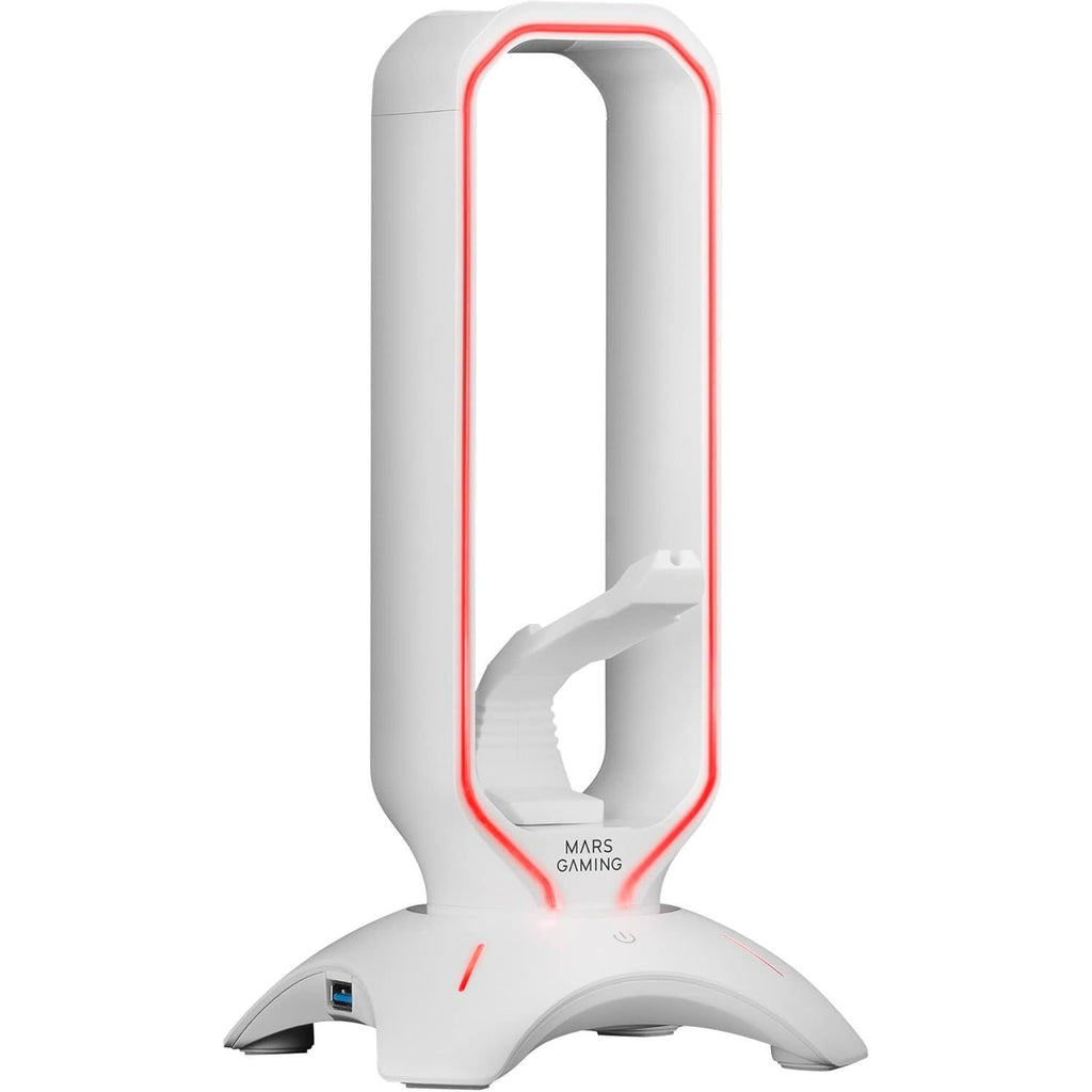 Mars Gaming MHHPRO, Soporte Auriculares 3en1 con Iluminación RGB Flow Touch, Bungee para Ratón, HUB con 2 USB 3.0, Base Antideslizante y Diseño Compacto, Blanco