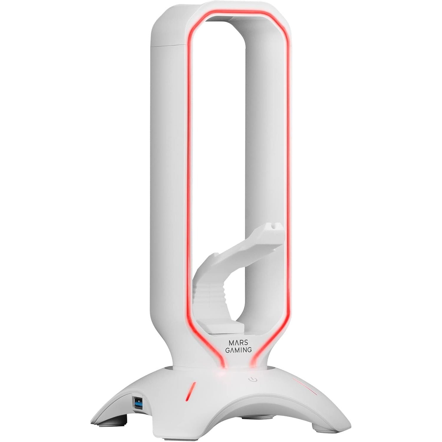 Mars Gaming MHHPRO, Soporte Auriculares 3en1 con Iluminación RGB Flow Touch, Bungee para Ratón, HUB con 2 USB 3.0, Base Antideslizante y Diseño Compacto, Blanco