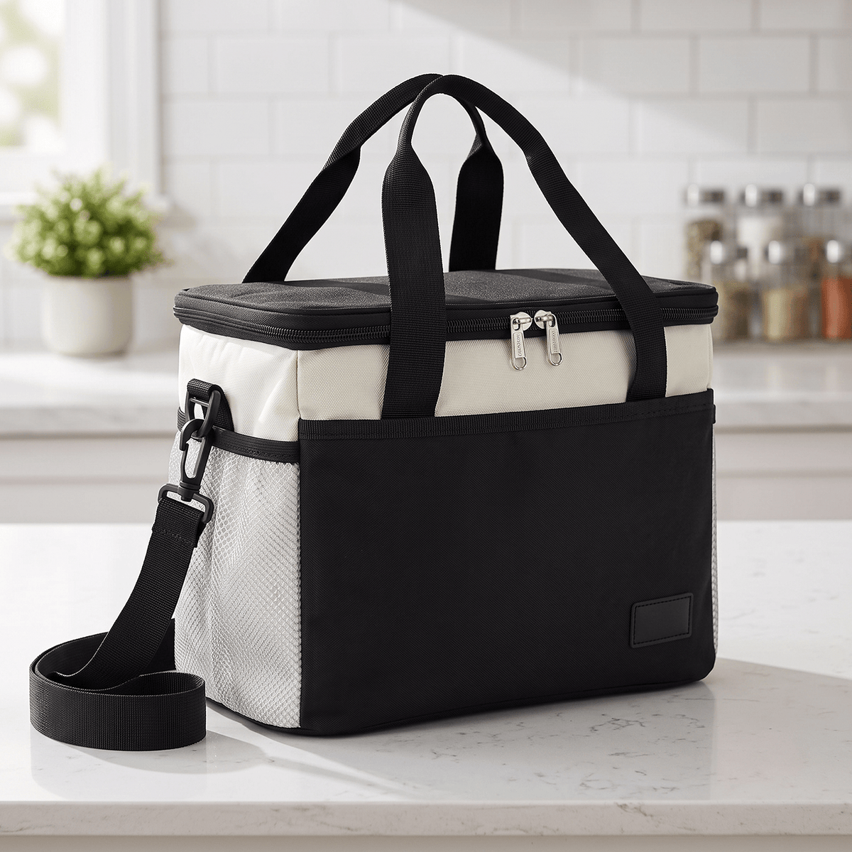 Bolsa Térmica Comida de 30L de Capacidad, Bolsa Aislamiento Isotérmico Hermética, Resistente y Espaciosa, ideal para Picnic, Playa, Camping y Excursión, Blanco y Negro