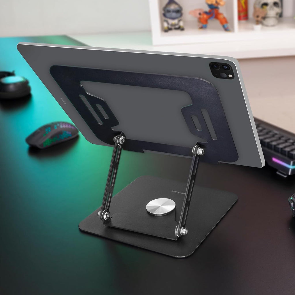 Mars Gaming MA-RSN, Soporte para Portátiles y Tablets hasta 17", Ajuste en Altura + Inclinación + Rotación 360º, Stand Estructura Acero, Almohadillas Antideslizantes, Diseño Plegable Portátil, Negro