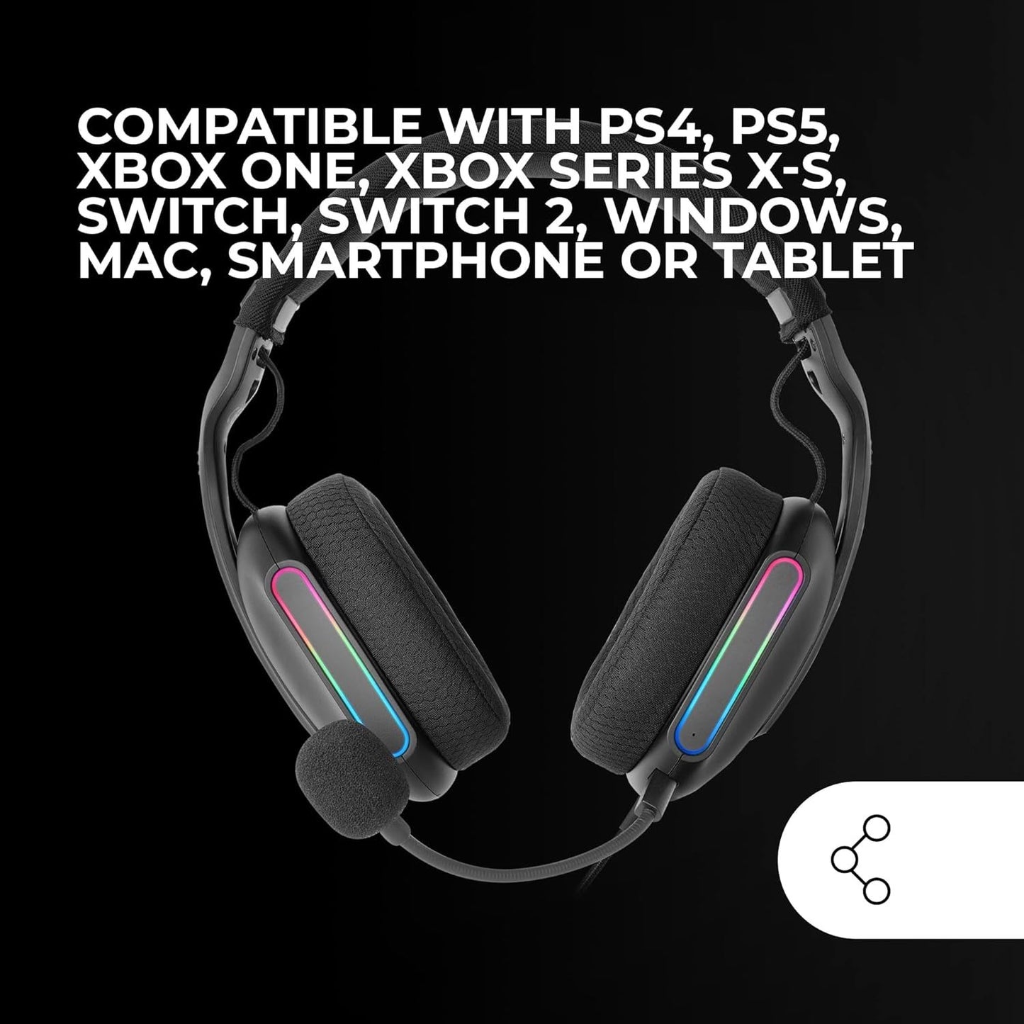 Mars Gaming MH-Pro, Auriculares Gaming ARGB Flow, Sonido Envolvente, Almohadillas Air 3D, Micrófono, PS4, PS5, Xbox One, Xbox Series X-S, Switch, Switch 2, Windows, Mac, Smartphone y Tablet, Negro