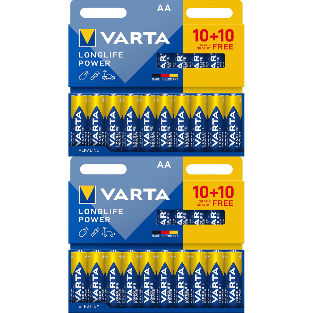 Pilas AA Alcalinas de Alto Rendimiento, VARTA Longlife Power, Ultra Larga Duración, Energía Continua, Ideal para Controles Remotos, Juguetes Electrónicos, Linternas, Lámparas, Relojes, Cámaras y Otros Dispositivos de Uso Diario - VARTA