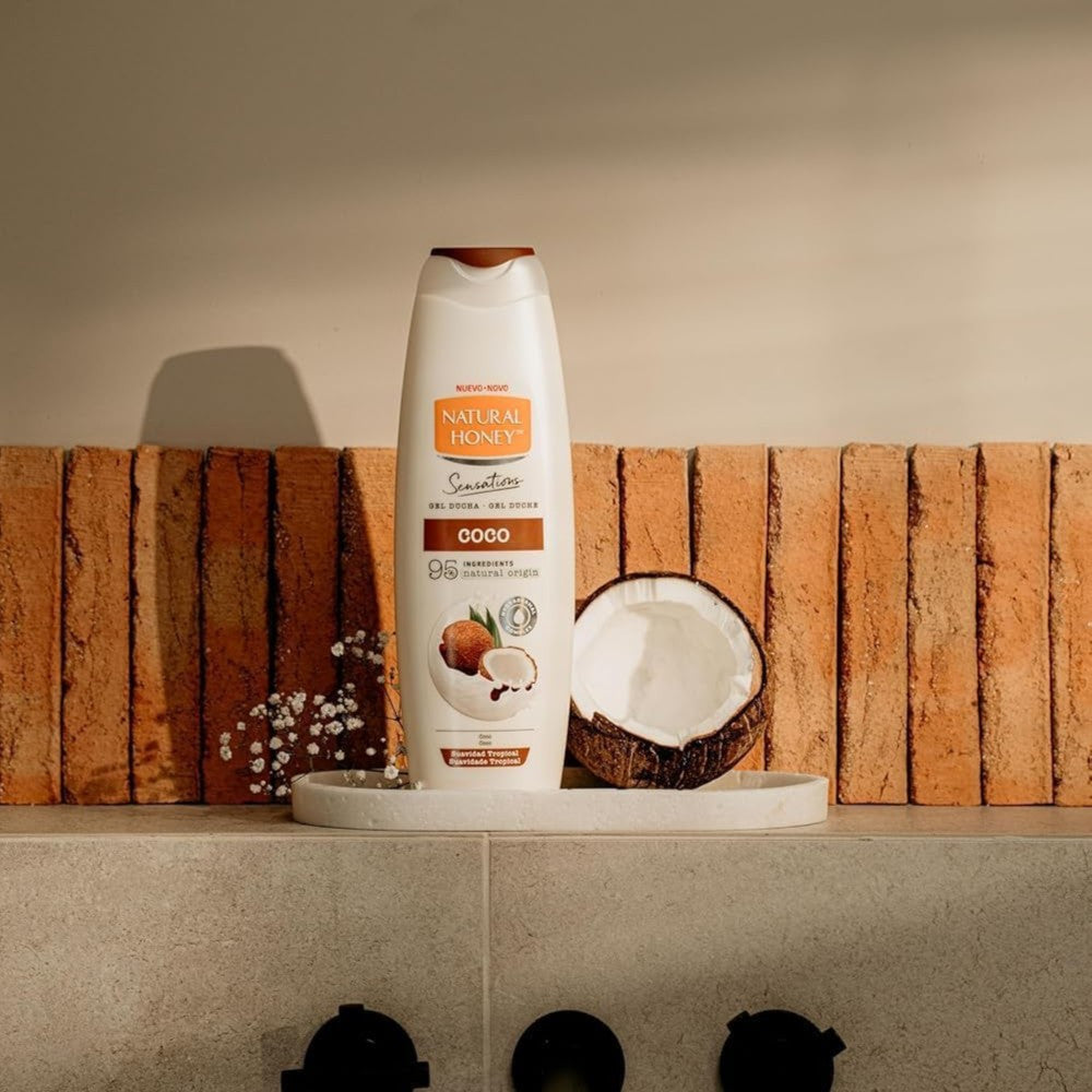 Natural Honey, Gel de Ducha con Extracto Natural de Coco Hidratante y Suavizante, con Hydradermal Complex para una Piel Suave, Fresca y Protegida, Aroma Tropical, Línea Sensations, 650 ml