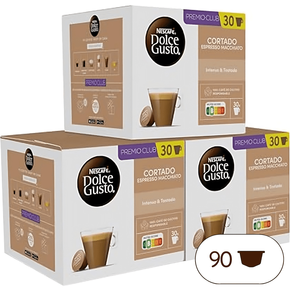 NESCAFÉ Dolce Gusto Cortado Espresso Macchiato, 90 Cápsulas de Café, Intensidad 8, Notas a Almendra Tostada, Para Cafeteras Dolce Gusto, 90 Cápsulas