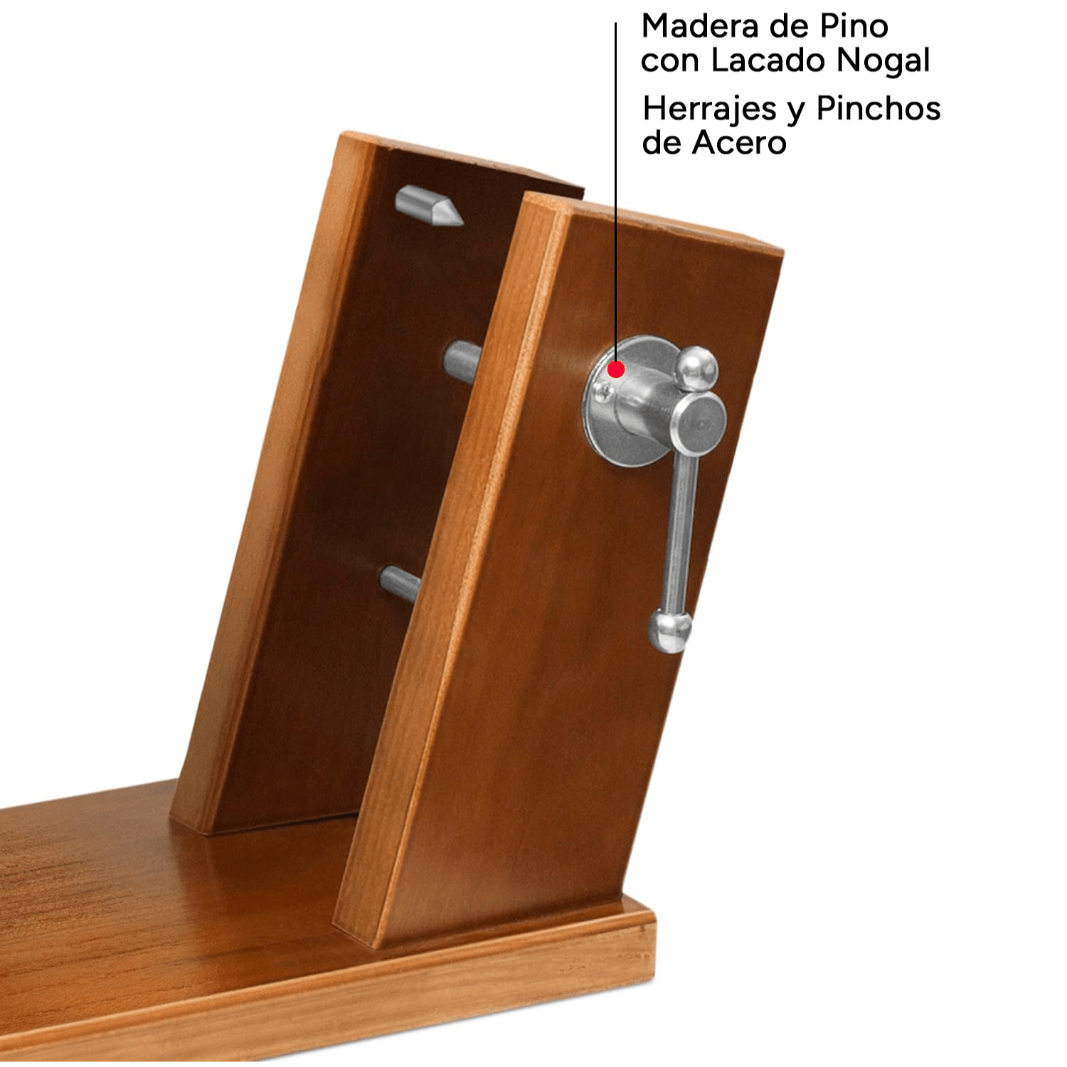 Jamonero Soporte, Jamonero Profesional Reserva, Soporte Jamonero de Madera Pino Alta Resistencia, Herrajes y Pinchos de Acero, Sistema de Sujeción Ajustable de Torniquete, Base Antideslizante, 40 x 17.8 x 25cm