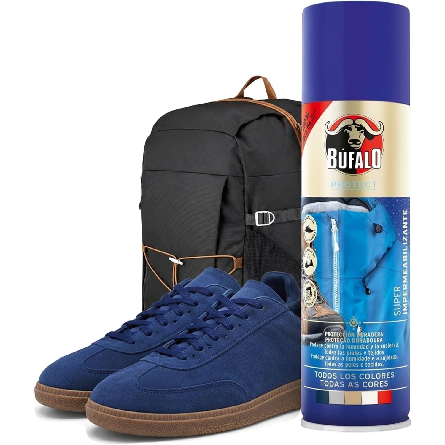 Búfalo Spray Impermeabilizante Zapatos, Spray Protector Zapatillas Transparente, 100% Repelente al Agua y a la Suciedad, Para Zapatos de Tela, Cuero y Textiles, Protector de Ante y Nobuk, 250ml