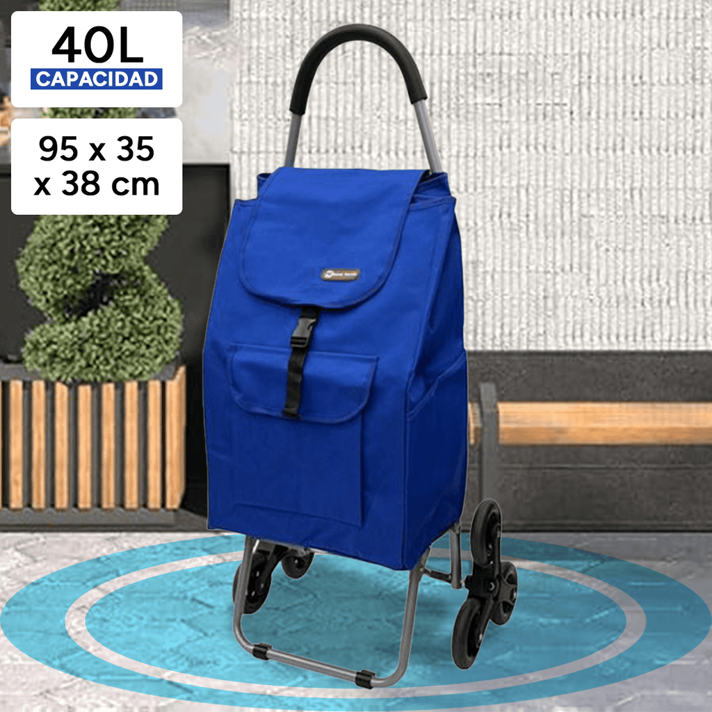 Carro Compra con Bolsillo Frontal y Lateral, Carro con 6 Ruedas Pivotantes para Trepar Escalones y Bordillos, Con Capacidad de hasta 40 Litros, Ruedas Grandes Resistentes y Estables Ideales para Facilitar el Transporte y Llevar mejor el Peso