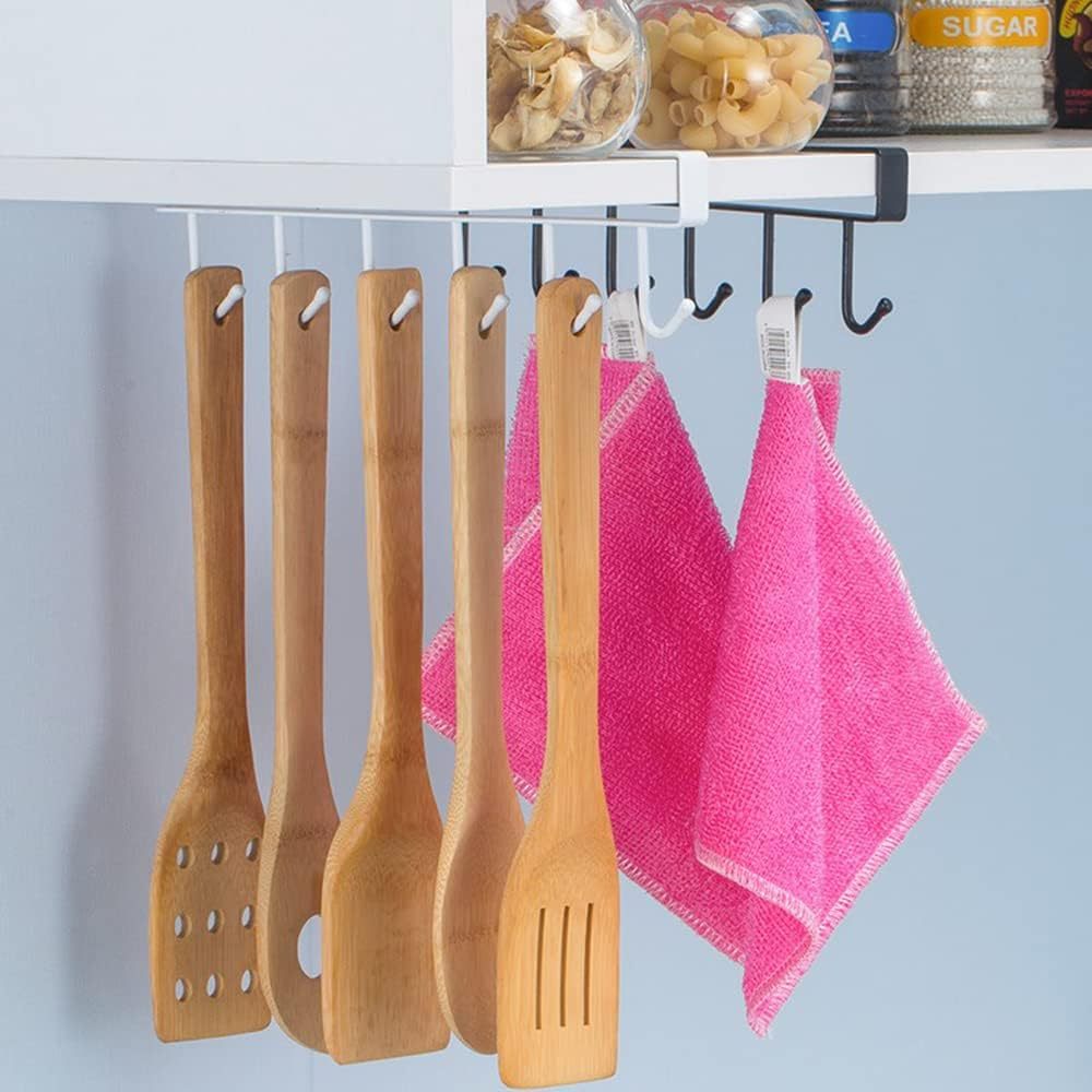 Colgador de Ropa con 6 Ganchos, Percha de Ropa Metálica, Colgador Utensilios Cocina, Ganchos para Colgar Ropa, Ideal para Aprovechar y Optimizar el Espacio, Fácil Instalación y Sin Perforaciones, 25 x 4 x 2,5 cm