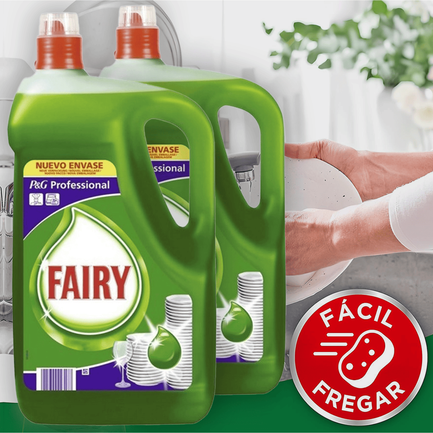 Fairy Professional, Lavavajillas a Mano, Detergente Líquido Concentrado, Fácil Fregado y Aclarado, Disuelve la Grasa con Facilidad