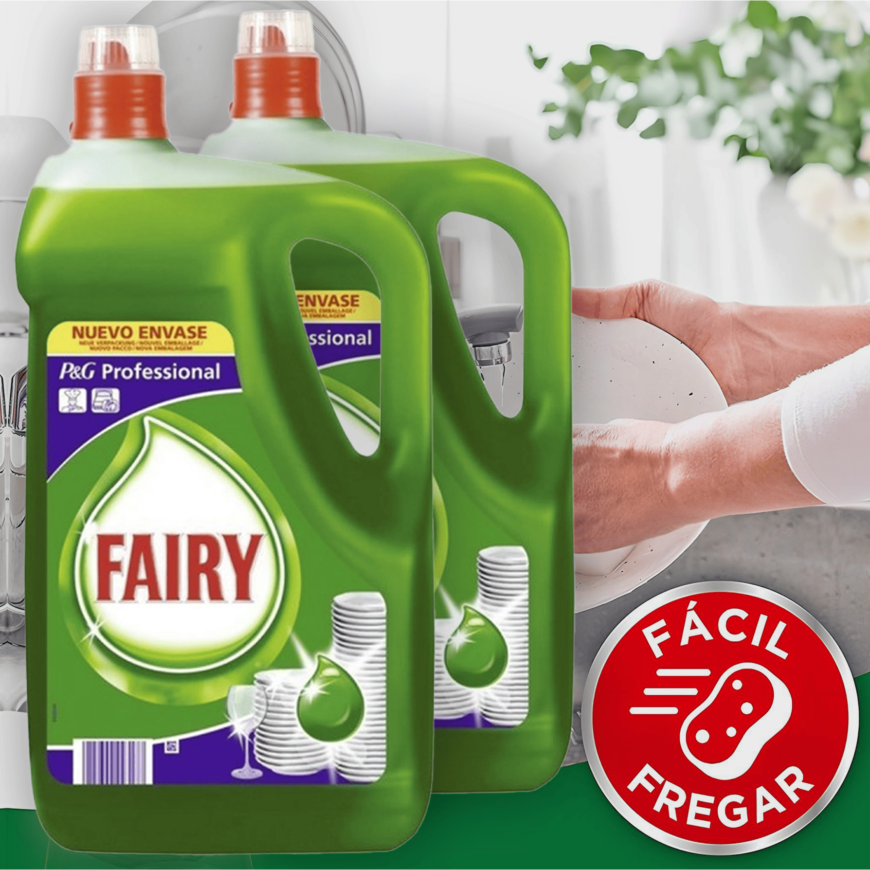 Fairy Professional, Lavavajillas a Mano, Detergente Líquido Concentrado, Fácil Fregado y Aclarado, Disuelve la Grasa con Facilidad