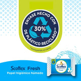 Scottex Toallitas Húmedas Desechables por el WC, Papel Higiénico Húmedo Fresh con Agua Micelar y Vitamina E, Biodegradable y Sin Plástico