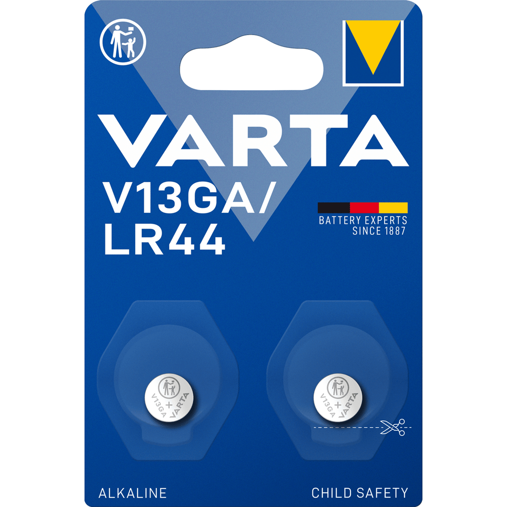 Pilas Boton LR44 V13GA Alcalinas de Alto Rendimiento, Larga Duración, Para Uso Diario, Ideal para Juguetes, Mandos a Distancia, Llaves del Coche, Relojes Electrónicos, Calculadoras, Equipos Deportivos, Sensores y Otros Dispositivos Pequeños - VARTA