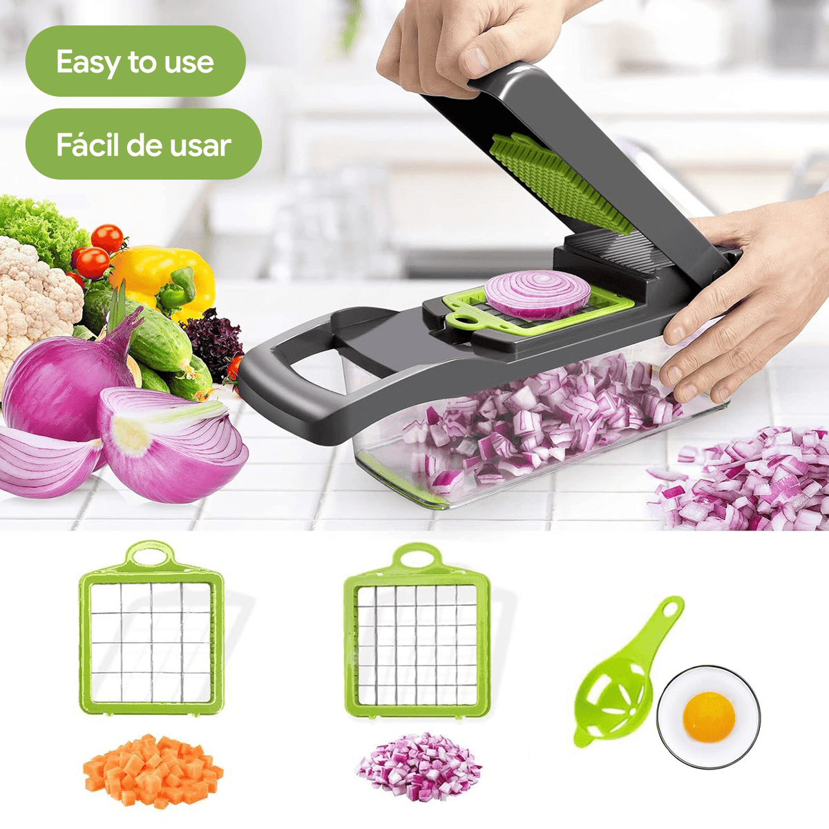 Cortador Verduras Manual Multifuncional, Múltiples Accesorios y Cuchillas, Incluye Recipiente, Pelador y Filtro, para Preparación Fácil de Comidas, Cortador Profesional para Verduras y Frutas