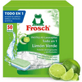 Frosch Pastillas Lavavajillas a Máquina Todo en 1 con Aroma a Limón, Detergente + Abrillantador + Sal, Limpieza y Brillo, Sin Fosfatos, 50 Dosis