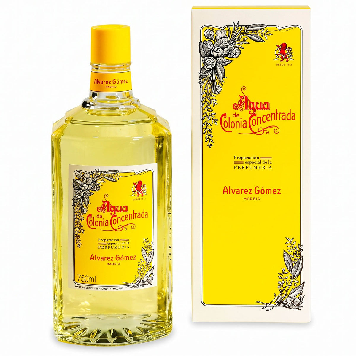 Álvarez Gómez Agua de Colonia Concentrada, Fragancia Unisex de Aroma Fresco y Aromático con Notas Cítricas Tradicionales, Esencias Mediterráneas de Limón, Lavanda, Geranio y Romero, 750 ml