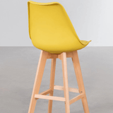 Taburete Alto Cocina con Respaldo, Asiento Blando y Tapizado, Patas Altas Resistentes de Madera de Haya con Reposapiés, Sillas Nórdicas, Ideal para Cocina, Salón, Comedor y Restaurante, 54.5 x 49.5 x 106 cm