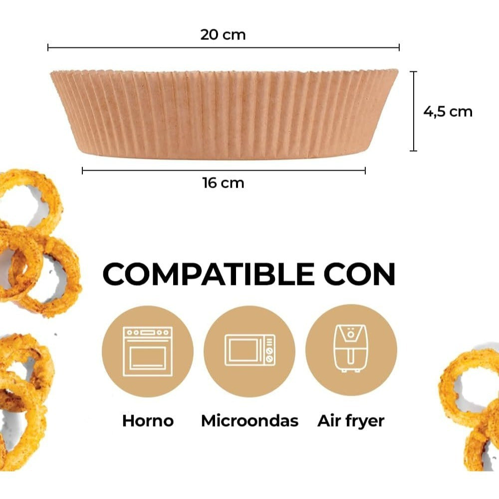 x50 Papel Freidora Aire, Papel Antiadherente, Resistente e Impermeable, Ideal para Freidoras sin Aceite, Papel Air Fryer Circular, 20 cm