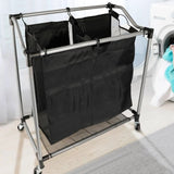 Carrito Lavandería con Robusta Estructura de Acero y 2 Bolsas de Tejido de Malla Transpirable Extraíbles, Ruedas para Fácil Transporte, Medidas de16,5 X 10,3 X 73,6 cm