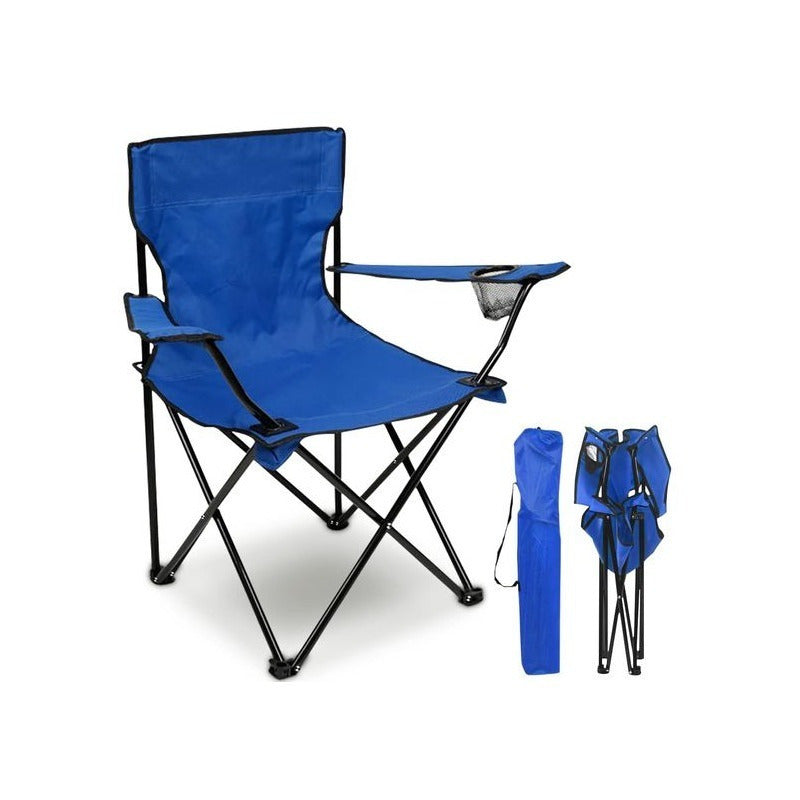 Silla Plegable Camping con Respaldo y Apoyabrazos para Exterior, Acampada, Pescar y Picnic de 50 x 50 x 80 cm. Resiste hasta 120kg