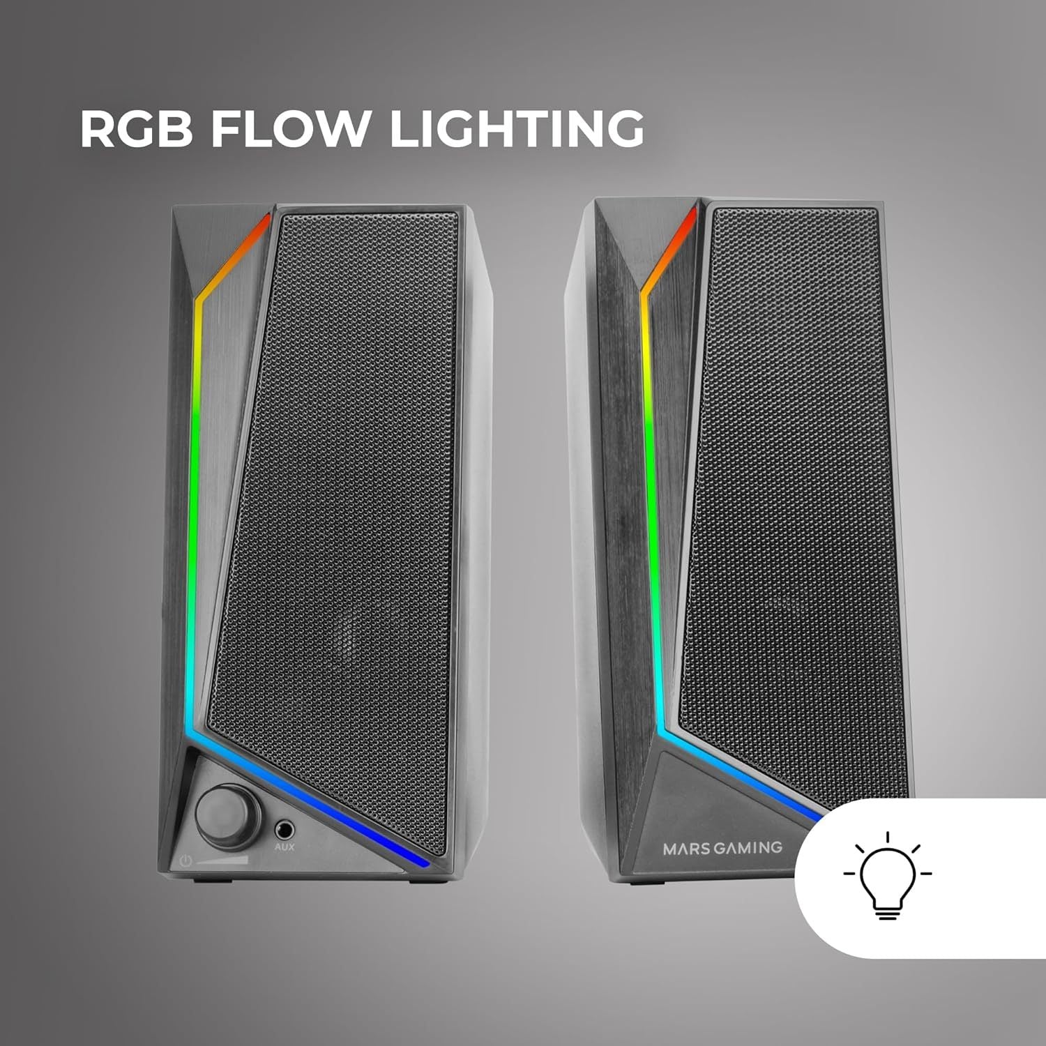 Mars Gaming MS72, Altavoces Gaming 15W, Iluminación RGB Flow, 2 Drivers Activos, Chipset DSP, Conexión Plug&Play USB y Jack 3.5mm, Rueda Control de Volumen y Puerto de Audio para Auriculares, Negro