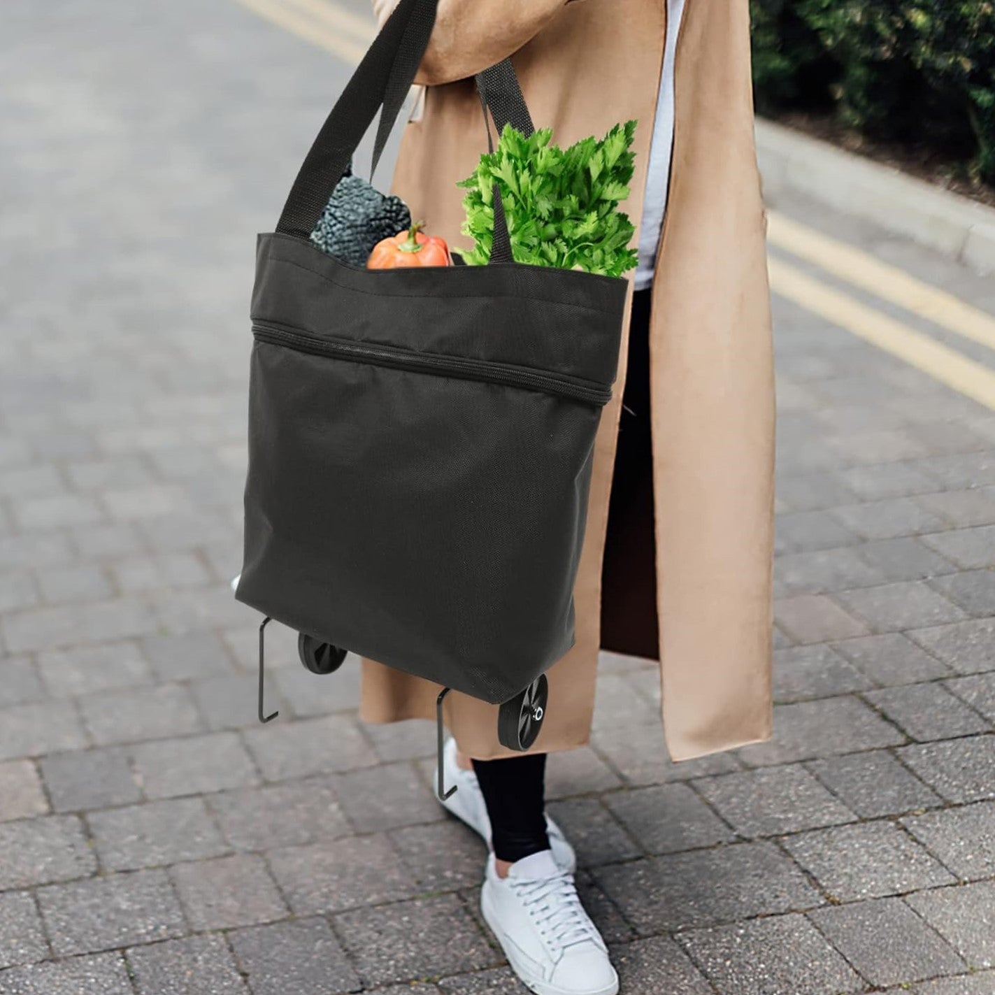 Carro Compra Plegable, Bolsa Carro Compra Plegable con Reudas, Gran Capacidad, Bolsa de Compras Multiusos, Facil de Llevar y Guardar, Hecho en Tela Oxford 600D Resistente, Fondo Reforzado, Dimensión Cerrado: 40 x 16 x 32 cm