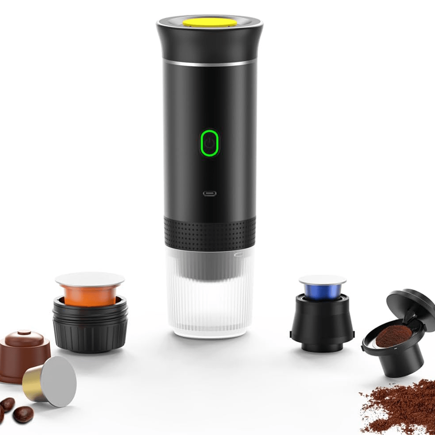 Maquina Café Espresso Portátil, Compatible con Cápsulas Pequeñas, Grandes y Café Molido, Fácil de Limpiar, Carga USB-C, Hasta 50 Cafés por cada Carga Completa, Compacto y Ligero Ideal para Fuera de Casa, Trabajo, Oficina, Viaje, Excursión